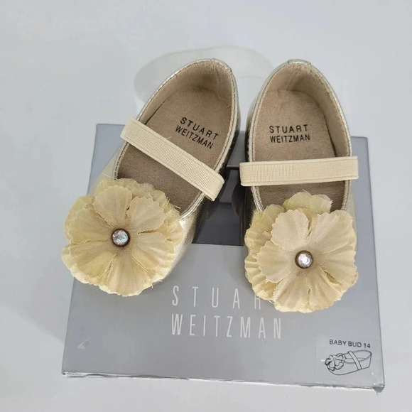 Stuart weitzman gold flower dressy ballet flats infant crib soft sole shoe  2 - Picture 1 of 6